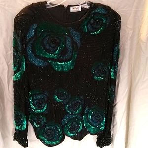 Oleg Cassini Silk Sequin Vintage Formal top